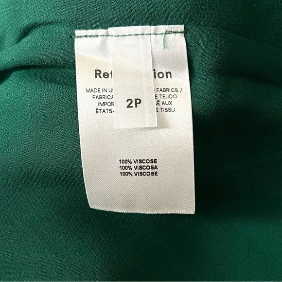 REFORMATION Emerald Crepe Long Puffed Bell Sleeve Ruffled High Neck Mini Dress 2