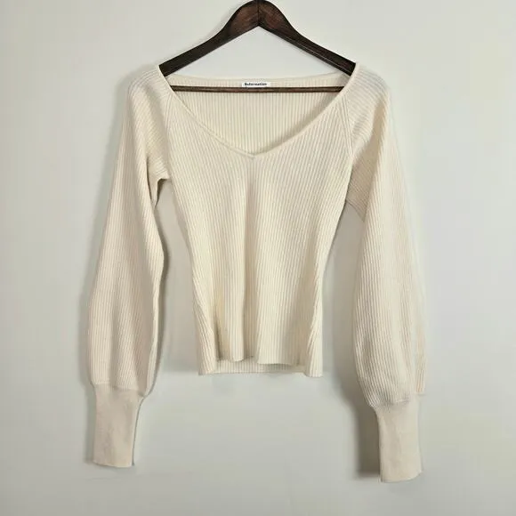 Reformation Hart Wide Neck Balloon Sleeve Cashmere Sweater Cream White Womens S