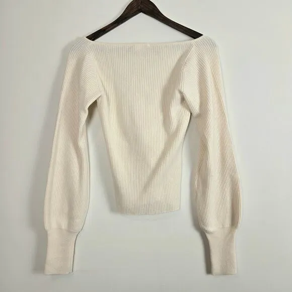 Reformation Hart Wide Neck Balloon Sleeve Cashmere Sweater Cream White Womens S