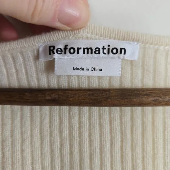 Reformation Hart Wide Neck Balloon Sleeve Cashmere Sweater Cream White Womens S