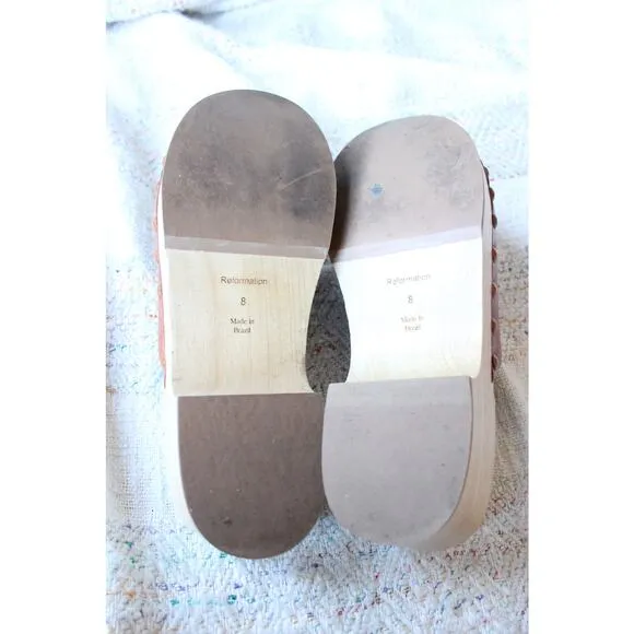 Reformation Rayna Brown Leather Closed Toe Clog Mule Wedges Size 8