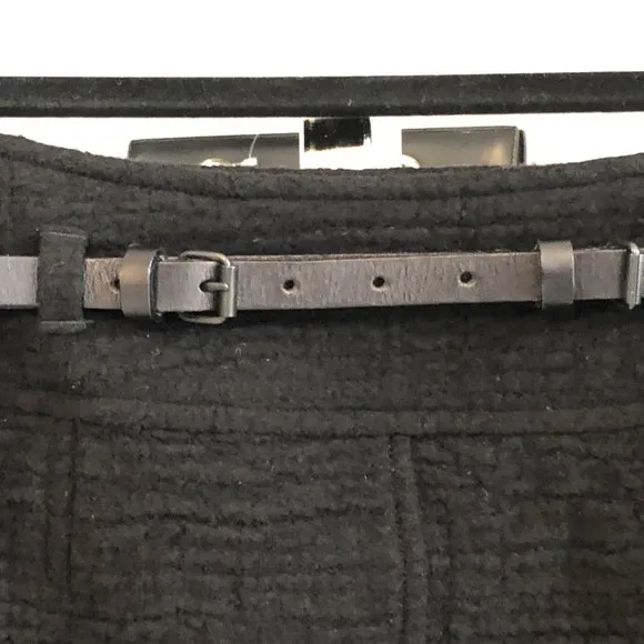 RENE LEZARD Black Wool A-Line Belted Skirt