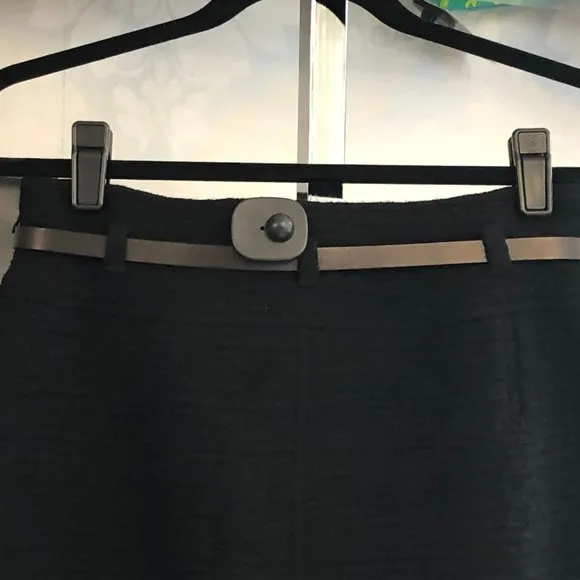 RENE LEZARD Black Wool A-Line Belted Skirt