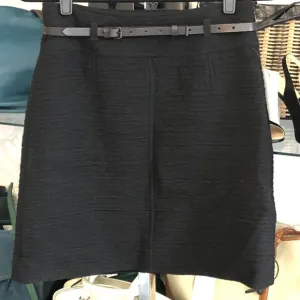 RENE LEZARD Black Wool A-Line Belted Skirt