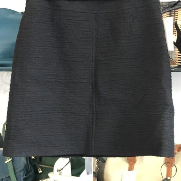 RENE LEZARD Black Wool A-Line Belted Skirt