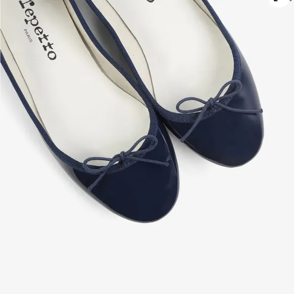 Repetto patent leather Blue Cinderella Ballet Flats with Bow Detail