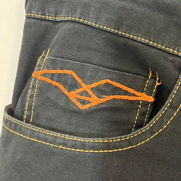 Replay Men Jean Size 34 Denim Blue Button Fly Straight Leg Orange Dark Wash