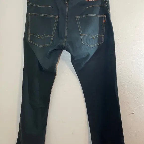 Replay Men Jean Size 34 Denim Blue Button Fly Straight Leg Orange Dark Wash
