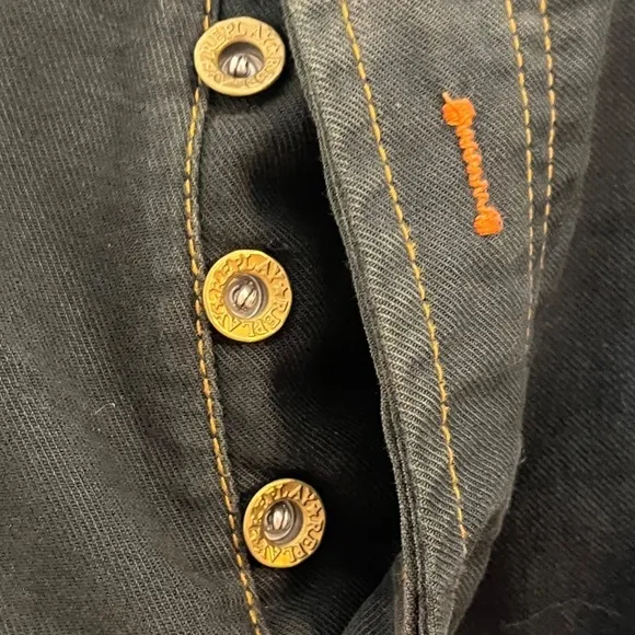 Replay Men Jean Size 34 Denim Blue Button Fly Straight Leg Orange Dark Wash