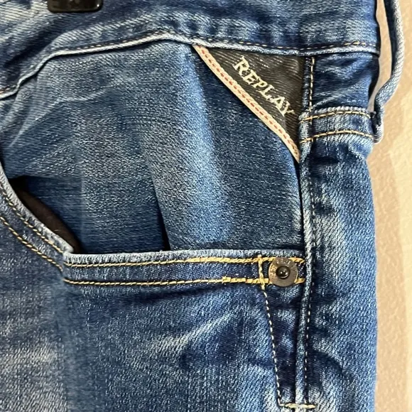 Replay Men Jeans Size 36 Blue Med Wash Faded Straight Wide Leg Waitom Luxe