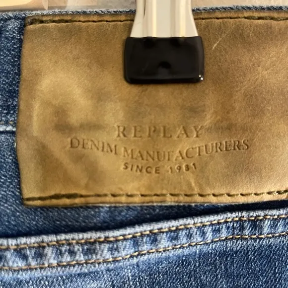 Replay Men Jeans Size 36 Blue Med Wash Faded Straight Wide Leg Waitom Luxe