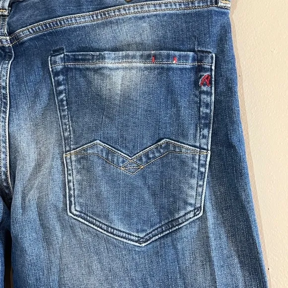 Replay Men Jeans Size 36 Blue Med Wash Faded Straight Wide Leg Waitom Luxe