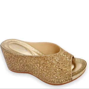 Restock! Italina Gold Metallic Rhinestone Embellished Wedge