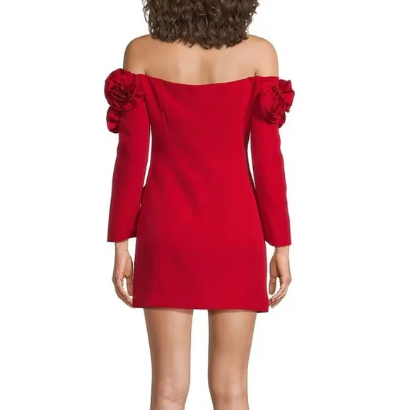 Revolve- Lucy Paris NWOT red flower appliqué off the shoulder mini blazer dress