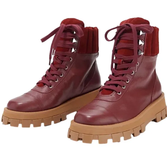 Revolve Schutz Leather Lace Up Hiker Boots - Sutton Red Burgundy size 9