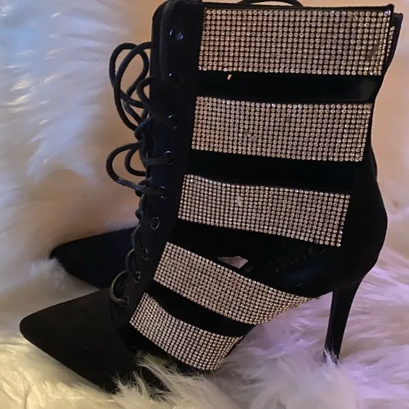 Rhinestone Lace Up Booties