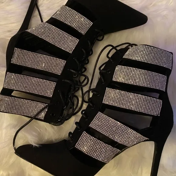Rhinestone Lace Up Booties