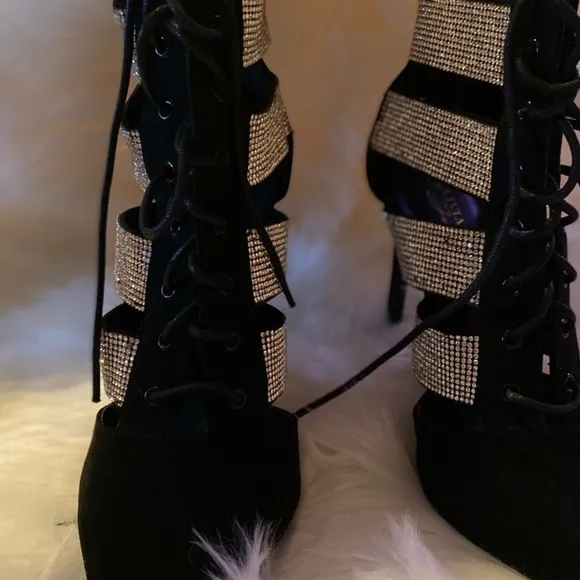 Rhinestone Lace Up Booties
