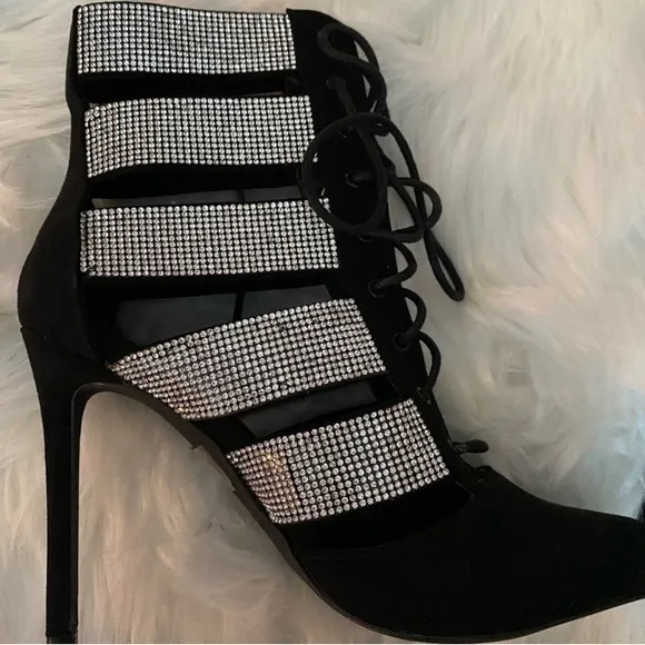 Rhinestone Lace Up Booties