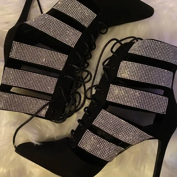 Rhinestone Lace Up Booties