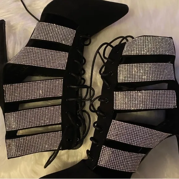 Rhinestone Lace Up Booties