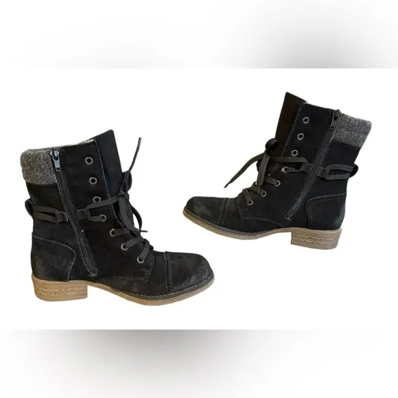 Rieker Black and Gray Combat Moto Boots with Lace-Up and Zipper Women’s Size 6.5