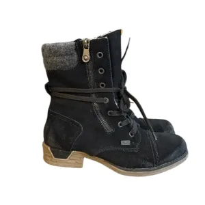 Rieker Black and Gray Combat Moto Boots with Lace-Up and Zipper Women’s Size 6.5