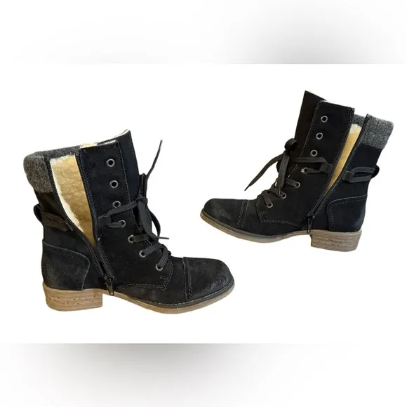 Rieker Black and Gray Combat Moto Boots with Lace-Up and Zipper Women’s Size 6.5