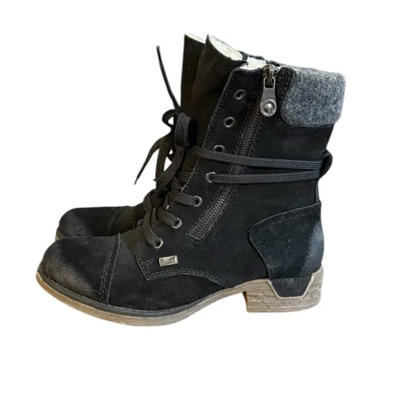 Rieker Black and Gray Combat Moto Boots with Lace-Up and Zipper Women’s Size 6.5