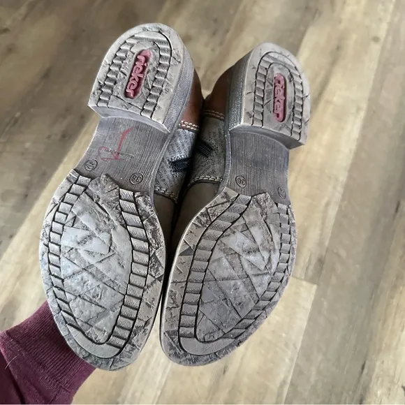 Rieker Payton Brandy Combat Newspaper Print Boots