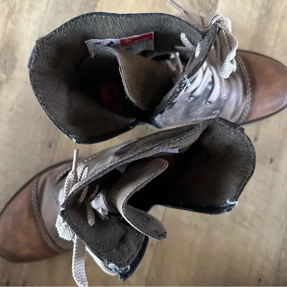 Rieker Payton Brandy Combat Newspaper Print Boots