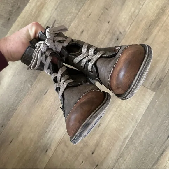 Rieker Payton Brandy Combat Newspaper Print Boots