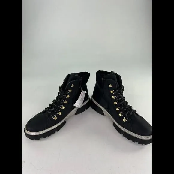 Rieker Women's Black Lace-Up Ankle Boots US 9-9.5 Warm Lining Combat Boot Eur 40