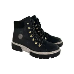Rieker Women's Black Lace-Up Ankle Boots US 9-9.5 Warm Lining Combat Boot Eur 40