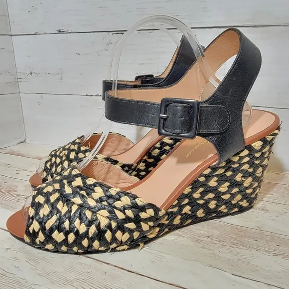 ROBERT CLERGERIE DISON WEDGES Black raffia FR Size 41.5