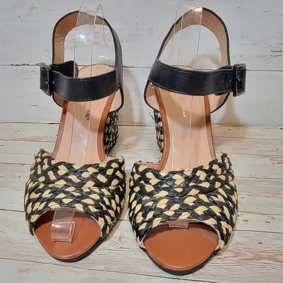 ROBERT CLERGERIE DISON WEDGES Black raffia FR Size 41.5