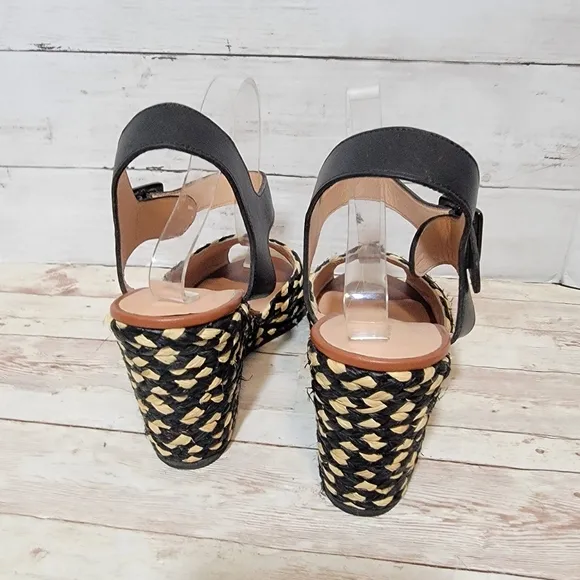 ROBERT CLERGERIE DISON WEDGES Black raffia FR Size 41.5
