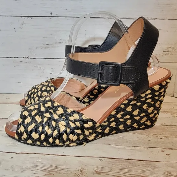 ROBERT CLERGERIE DISON WEDGES Black raffia FR Size 41.5