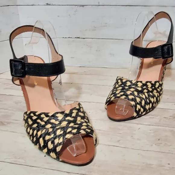 ROBERT CLERGERIE DISON WEDGES Black raffia FR Size 41.5
