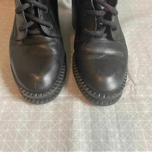 Robert Clergerie Warti Black Leather Stacked Platform Combat Boots 39