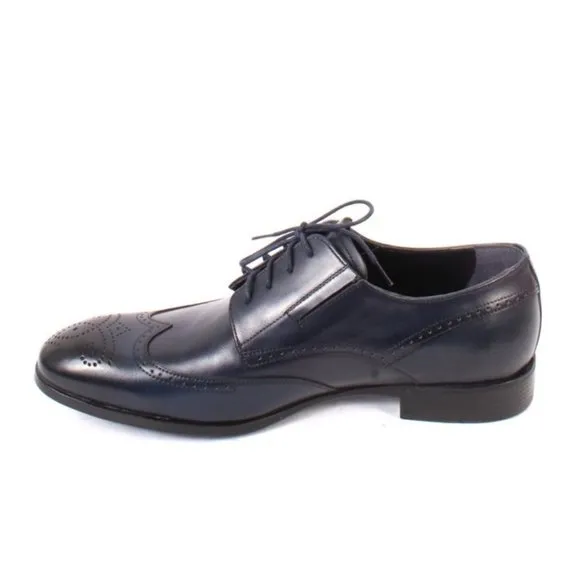 ROBERTO SERPENTINI 15110 Blue Leather Lace-Up Classic Shoes