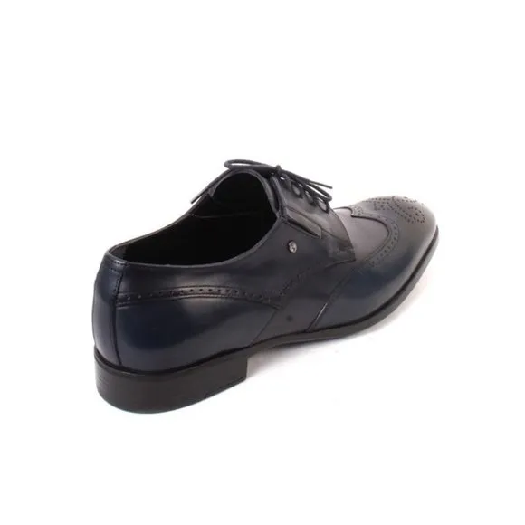 ROBERTO SERPENTINI 15110 Blue Leather Lace-Up Classic Shoes