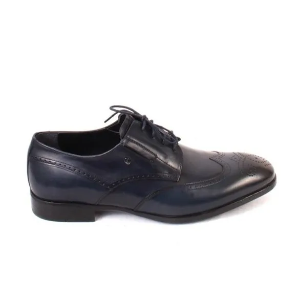 ROBERTO SERPENTINI 15110 Blue Leather Lace-Up Classic Shoes
