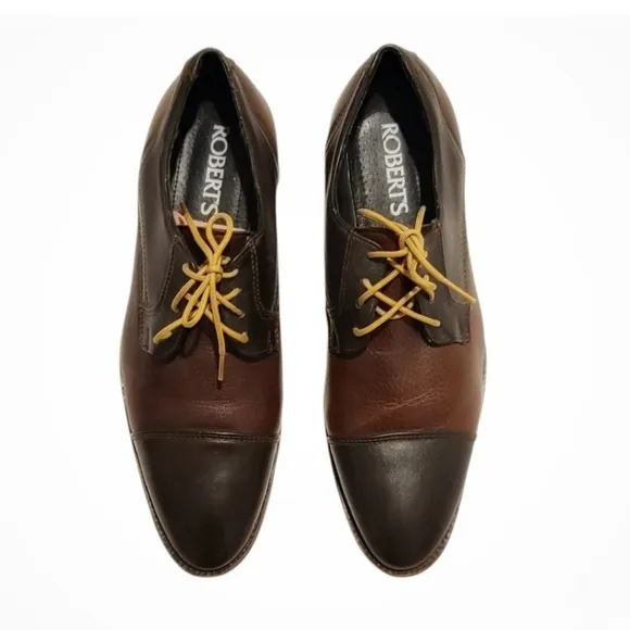 Roberts Mens Brown Oxford Capped All Leather shoes size 26.5