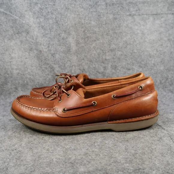 Rockport Boat Shoes Mens 13 Casual Leather Moc Lace Up Brown Classic Lifestyle