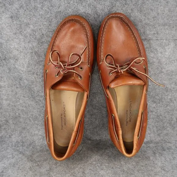 Rockport Boat Shoes Mens 13 Casual Leather Moc Lace Up Brown Classic Lifestyle