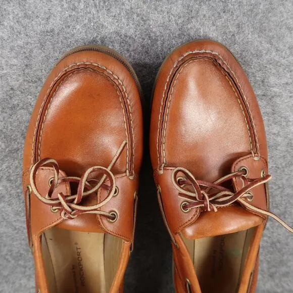 Rockport Boat Shoes Mens 13 Casual Leather Moc Lace Up Brown Classic Lifestyle