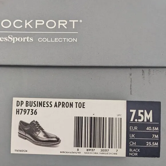 Rockport DresSports Business Apron Lace-up Dress Shoes, Black, Mens 7.5 M