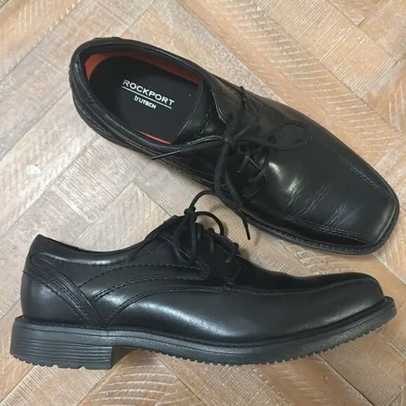 Rockport Style Leader2 Bike Toe Black Leather Lace-Up Oxford Dress Shoes