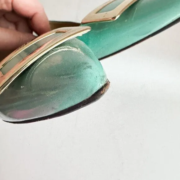 Roger Vivier Sea-foam Green Classic Buckle Accent Pointy Toe Flats  36.5